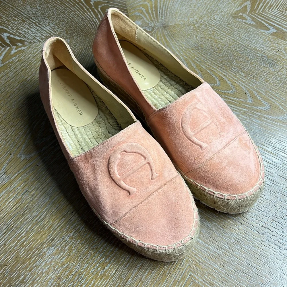 ETIENNE AIGNER Pink Wade Suede Platform Espadrilles 7